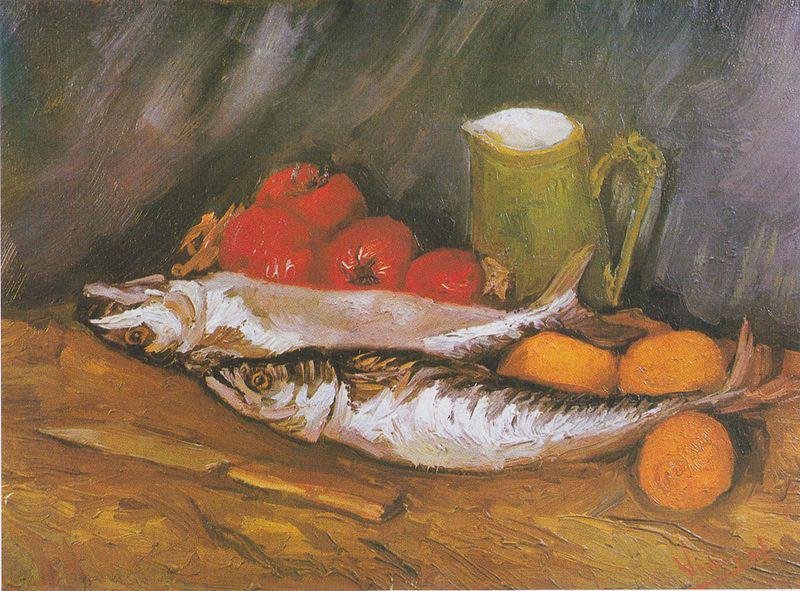 Vincent Van Gogh Still Life with mackerel, lemon and tomato oil painting picture